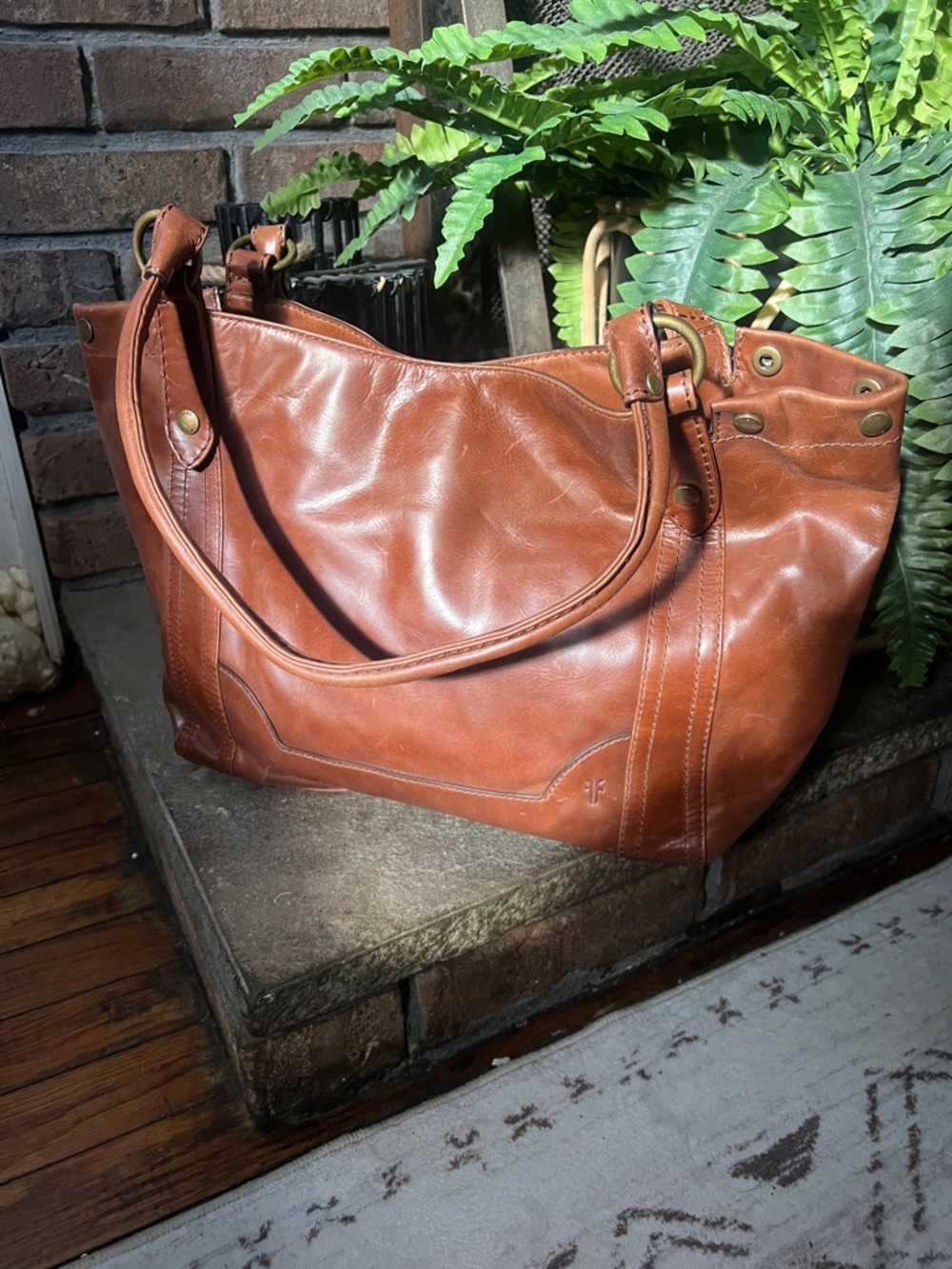 Frye Cognac Leather Shoulder Tote
